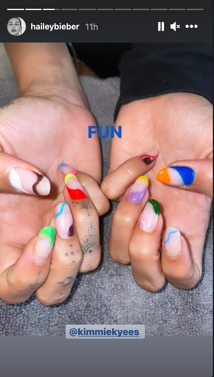 Hailey Bieber Put A Psychedelic Spin On The French Mani
